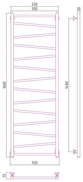 Полотенцесушитель водяной Сунержа Сирокко 1600x500