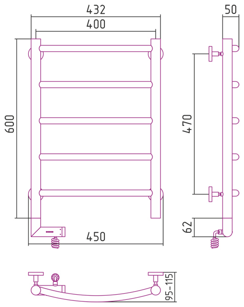 Полотенцесушитель электрический Сунержа Галант 2.0 600x400