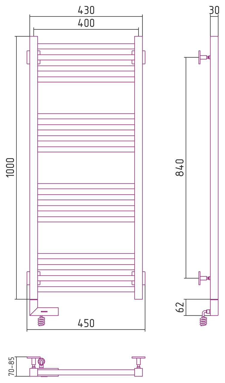 Полотенцесушитель электрический Сунержа Модус 2.0 1000x400