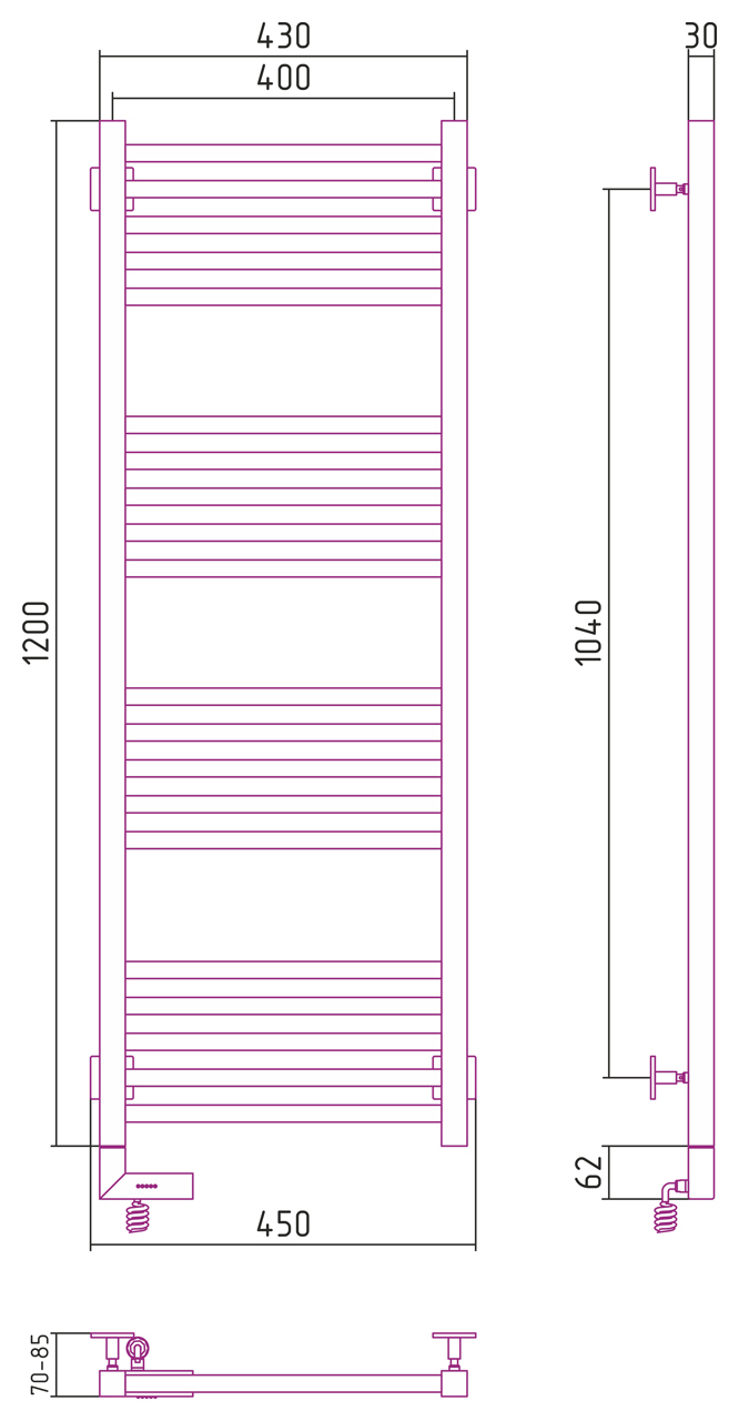 Полотенцесушитель электрический Сунержа Модус 2.0 1200x400