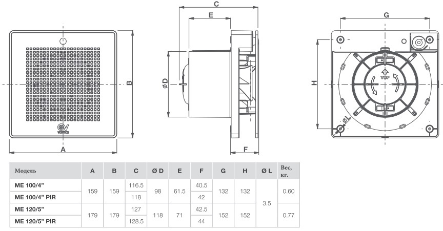 Вентилятор бытовой Punto Evo ME 120/5 LL (2 скорости)