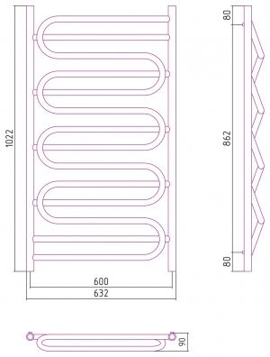 Полотенцесушитель комбинированный Сунержа Иллюзия-ПРОФИ 1200x600. 00-5108-1260