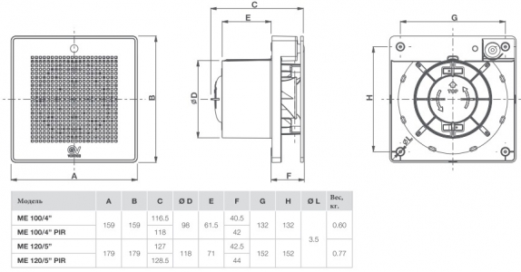 Вентилятор бытовой Punto Evo ME 120/5 LL (2 скорости)